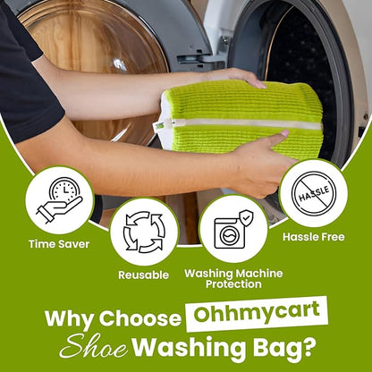 Shoe washing machine bag- Laundry Shoe Bag for washer and dryer, Protective Chenille Mesh Shoe Washing Bag with Invisible Zipper, Durable & Reusable for Sneaker Tennis Shoes (2-pack Green)