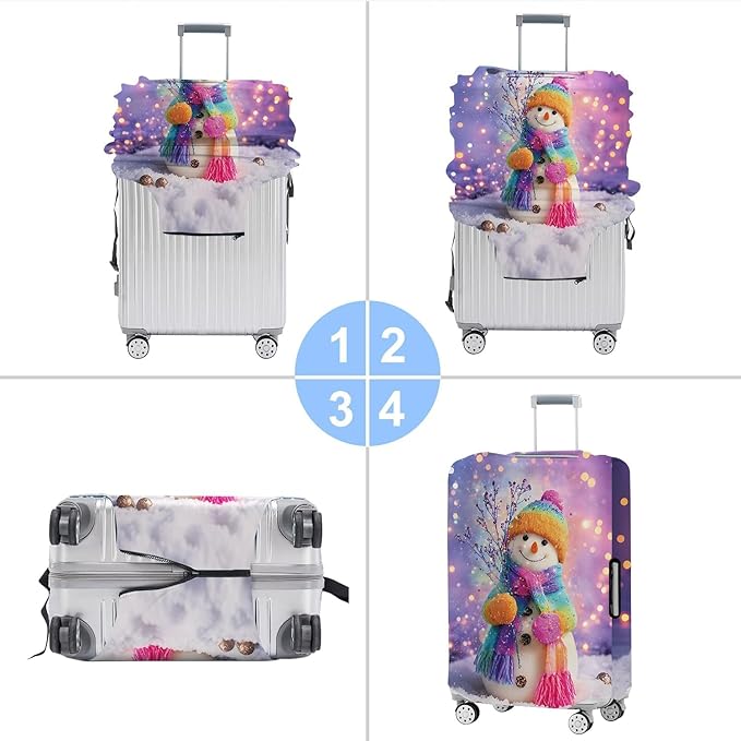 Colorful Snowman Luggage Cover – Christmas Suitcase Protector, Stretchable Waterproof Travel Luggage Sleeve,XL