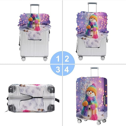 Colorful Snowman Luggage Cover – Christmas Suitcase Protector, Stretchable Waterproof Travel Luggage Sleeve,XL