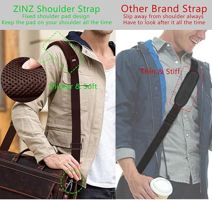 ZINZ 79 inch Shoulder Strap, Extra-thick Fixed Cushion Pad and Dual Clasps Universal Replacement Strap with Metal Swivel Hooks for Laptop Bags, Luggage Bags, Camera, Crossbody (200cm,Brown)