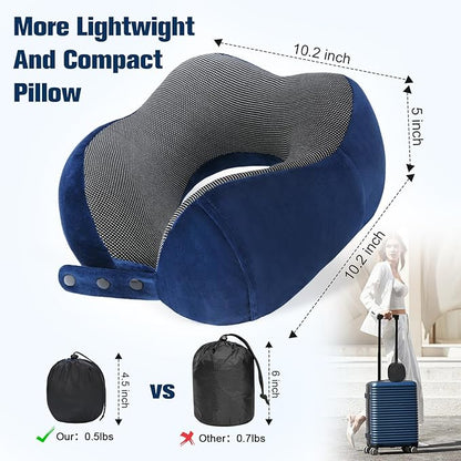 Neck Pillow for Traveling, Travel Pillows for Airplanes,100% Pure Memory Foam Travel Neck Pillow, Adjustable Flight Pillow, Portable Plane Accessories with Eye Mask, Earplugs, Carry Bag