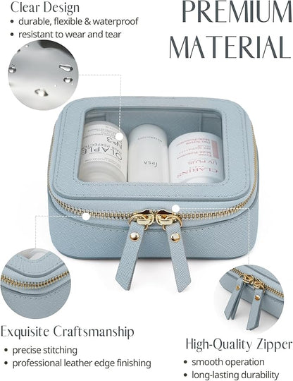 Popvibe Clear Makeup Bag Travel Cosmetic Case Transparent Toiletry Bag with Zipper, Portable Make Up Organizer Traveling Compact Car Bag for Essentials