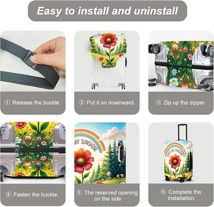 Sunshine Rainbow Luggage Cover, Waterproof Summer Travel Protector with Sunflower & Wildflowers, Bright Vacation Suitcase Case