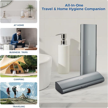 Aluminum Electric Toothbrush Travel Case, 2 in 1 Travel Toothbrush Holder for Oral B/Oral-B Pro 1000 1500 5000 7000 and Most Electric Toothbrush for Traveling, Removable Silicone Liner-Grey