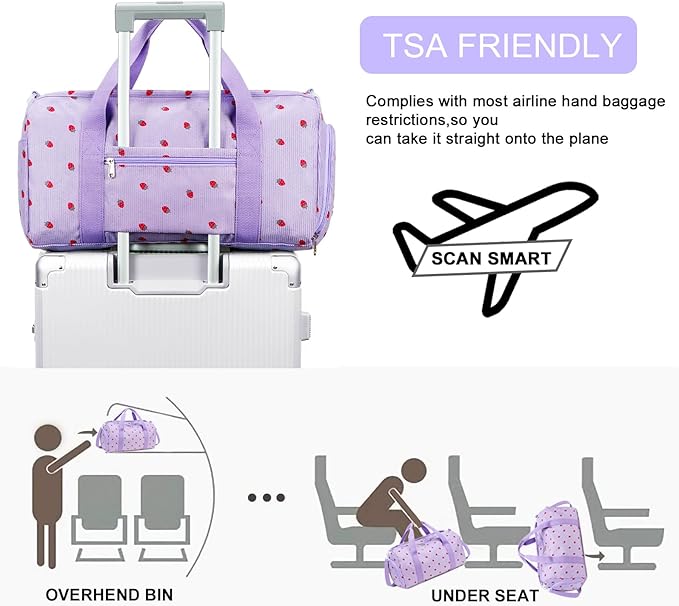 BLUBOON Duffle Bag Girls Kids Cute Gym Bag with Shoes Compartment & Wet Separation Waterproof Sports Overnight Travel Bag