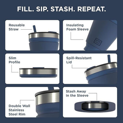 HYDAWAY 16oz Collapsible Tumbler - BPA-Free, Reusable Silicone Cup with Lid & Insulating Sleeve - Perfect for Coffee, Travel, and Everyday Use