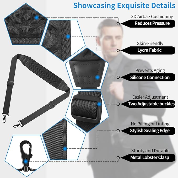 3D Air Cushion Ultra Comfortable Bag Strap, 67" Thicken Shoulder Strap with Double Adjustable Buckles and Metal Hooks, Ideal for Laptop Messenger Bag/Crossbody Bag(Reduced Stress)