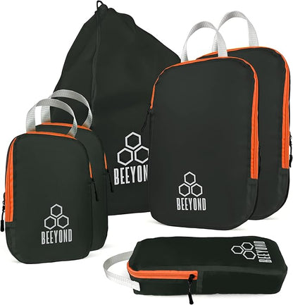 Beeyond Compression Packing Cubes Set - 6 Pieces for Travel and Luggage Organization, Includes Large & Small Cubes, Accessories Bag, and Laundry Bag