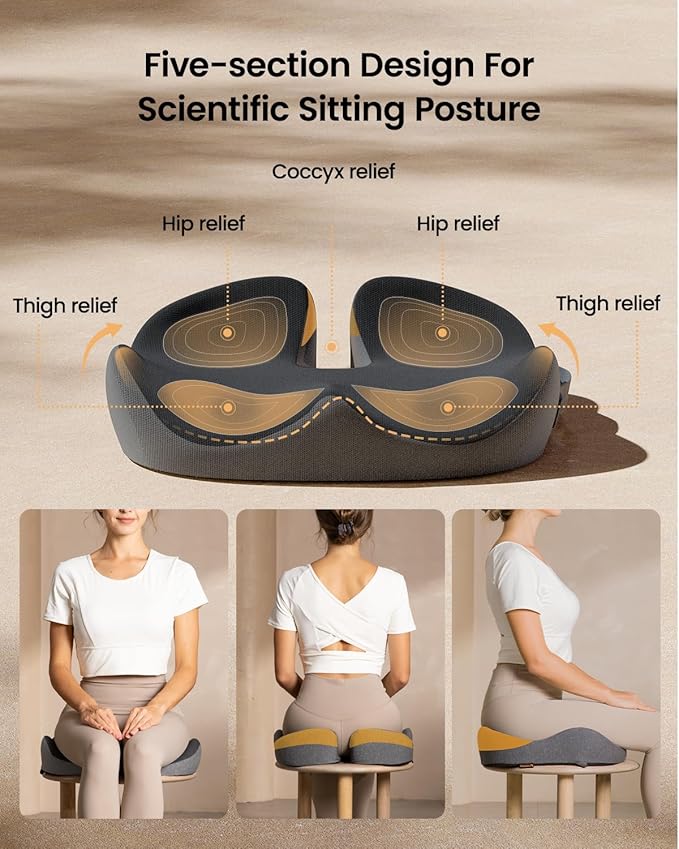 ProtoArc Seat Cushion, Office Chair Cushion for Sciatica, Coccyx Cushion, Ergonomic Memory Foam Seat Cushion for Car, Home, Pressure Relief Pad for Hip, Tailbone, All Day Comfort - Black&Gray