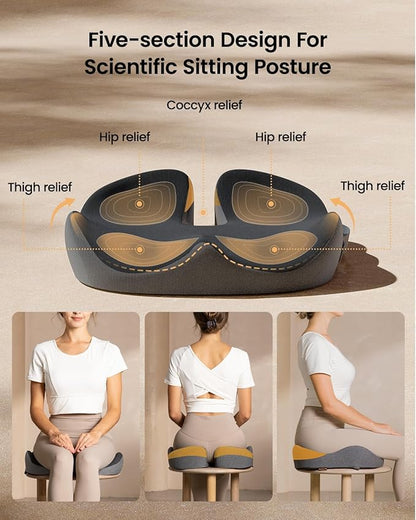 ProtoArc Seat Cushion, Office Chair Cushion for Sciatica, Coccyx Cushion, Ergonomic Memory Foam Seat Cushion for Car, Home, Pressure Relief Pad for Hip, Tailbone, All Day Comfort - Black&Gray