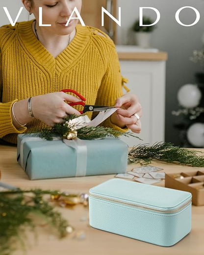 Vlando Travel Jewelry Organizer with 12 Velvet Jewelry Bags Travel Jewelry Case for Girls Jewelry Storage Necklace Rings Earrings Bags Gifts for Women Daughter Friends(Lake Blue)