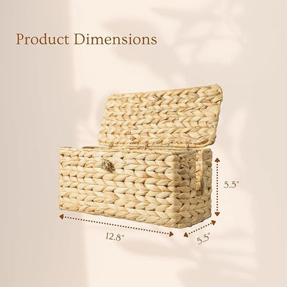 Wicker Cable Management Box with Lid, A Handwoven Water Hyacinth Cords Hider Box for TV, Computer, Router, USB Hub to Hide Cords & Power Strip for Desk, Floor, Office 12.8x5.5x5.5