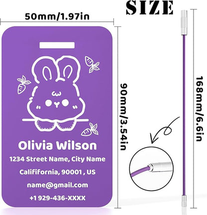 4 PCS Personalized Luggage Tags for Suitcases, Custom Aluminum Luggage Tags for Bags and Backpacks, Waterproof & Heavy Duty Personalized Metal Name Tags for Travel (Purple)