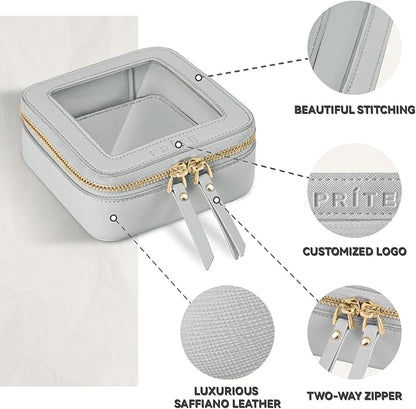 Prite Small Makeup Bag for Women Portable Clear Makeup Bag Cute Mini Waterproof Travel Cosmetic Bag with Gold Zipper for Car Essentials(Grey)