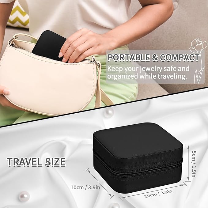 Leezmark 8 Pcs Jewelry Travel Case, Bridesmaid Gifts Set Of 6 & 8, Velvet Portable Jewelry Travel Organizer Small Jewelry Box Bridesmaid Proposal Gifts Box Mini Storage Organizer Storage Box, Black