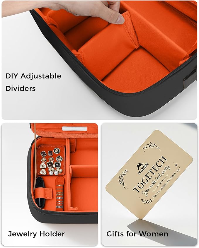 MATEIN Charger Cord Organizer with USB-C & USB-A Ports, Hardshell Cable Organizer Bag Cord Storage for Travel, Water Resistant 2-in-1 Electronics Case for Tech Accessories and Cosmetics, Black