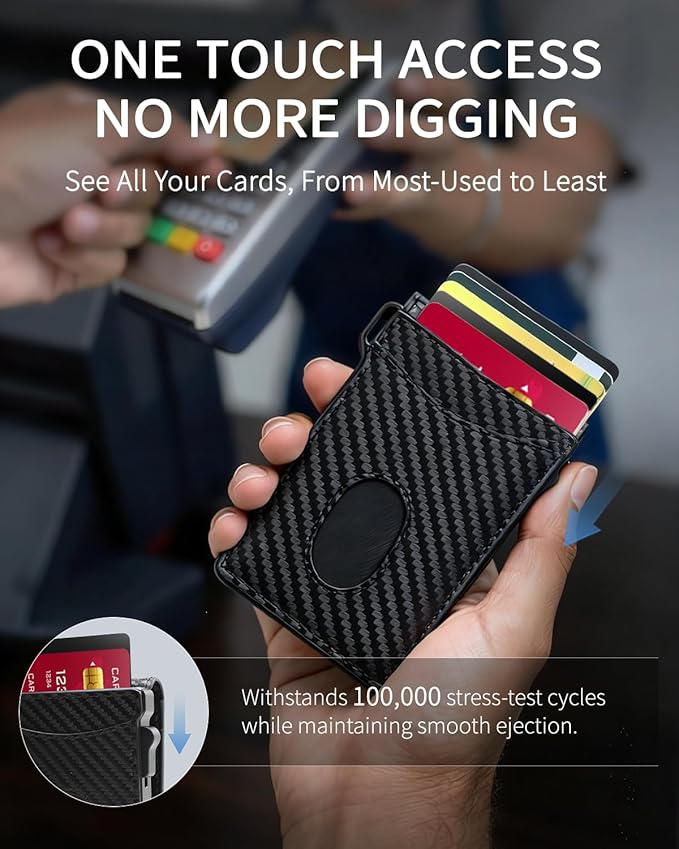 MNGARISTA Wallet for Men,Slim Minimalist Bifold Wallet with RFID Blocking,Pop-Up Credit Card Holder with ID Window & Money Clip,Magnetic Flip Metal Wallet for 11-13 Cards,Gifts for Men-Carbon Fiber