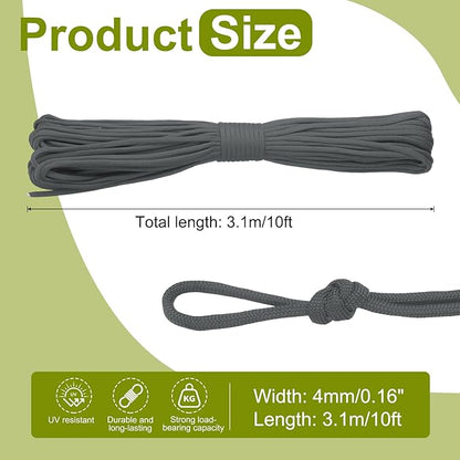 uxcell 4mm Nylon Rope, 10ft Portable Clothesline for Luggage and Backpack Tie Downs, Hanging Clothes, Swings, Camping and Mountaineering Tie Downs, Dark Gray