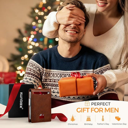 RUNBOX Money Clip Slim Wallets for Men RFID Blocking 11 Card Holder Minimalist Small Leather Bifold Men's Front Pocket Wallet Gift Box