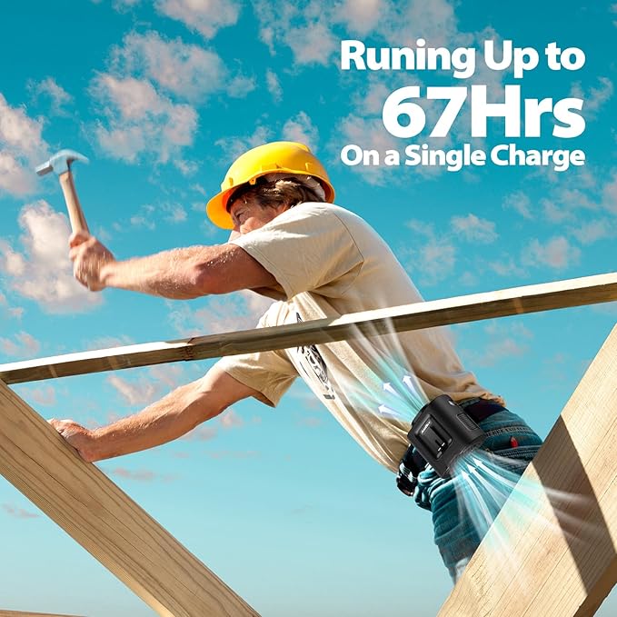 Portable Waist Fan - 14500mAh Rechargeable Battery, 67Hrs Cooling Belt Fan, 5 Powerful Speed & 360° Rotatable, Hands Free Clip On Waist With LED Light for Work Gift Camping Travel Outdoor