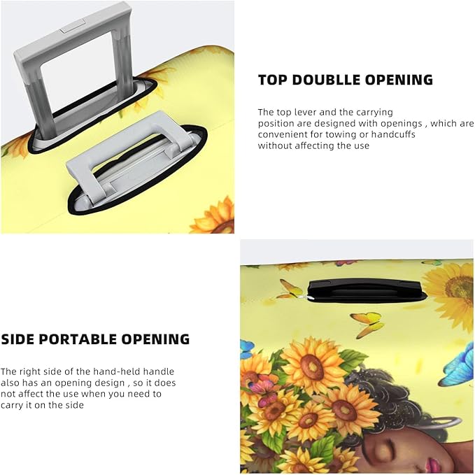 Suitcase Cover Medium African American Afro Black Girl, Anti-scratch, Water Resistant, Easy Access Zippers, 22-24 inch, Floral Pattern