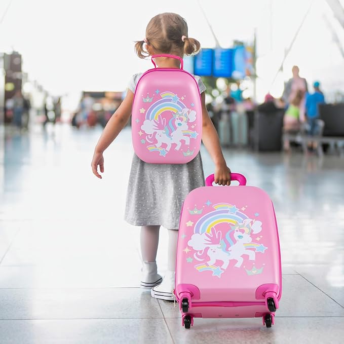 Goplus 2PC Kids Luggage, 12" & 16" Kids Carry On Luggage Set with 4 Spinner Wheels, Lightweight Rolling Spinner Suitcase for Children Toddlers Boys and Girls Travel