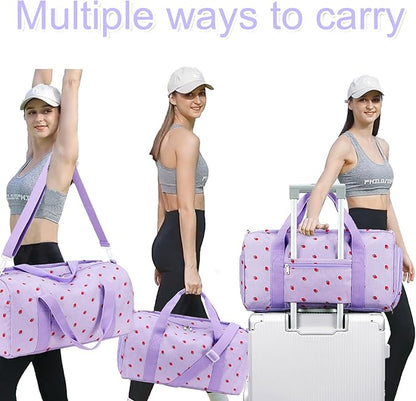 BLUBOON Duffle Bag Girls Kids Cute Gym Bag with Shoes Compartment & Wet Separation Waterproof Sports Overnight Travel Bag