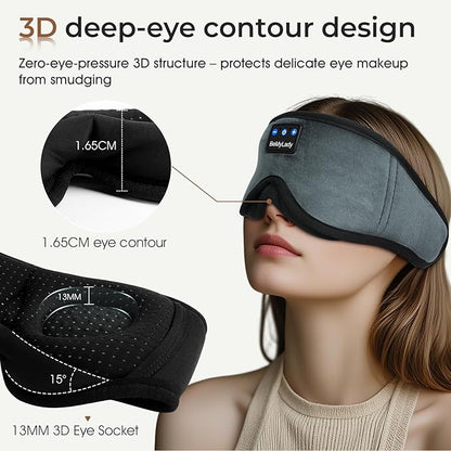 Sleep mask Headphones,100% Blackout 3D Zero Eye Pressure Bluetooth Sleep mask Breathable Eye mask with Bluetooth Headphones Sleep Headphones for Side Sleepers, 14H Playtime&Bluetooth 5.4 Grey