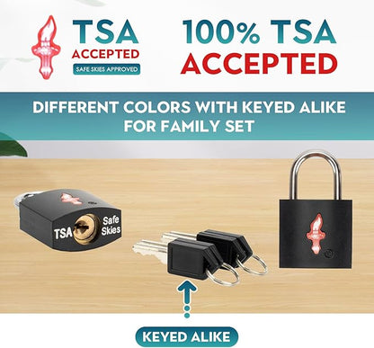 8 Pack TSA Approved Lock,Luggage Lock for Suitcases, Gun Cases & Travel Bags - Solid Brass Security Lock with Colored Shell (8 Colors: Black/Juice)