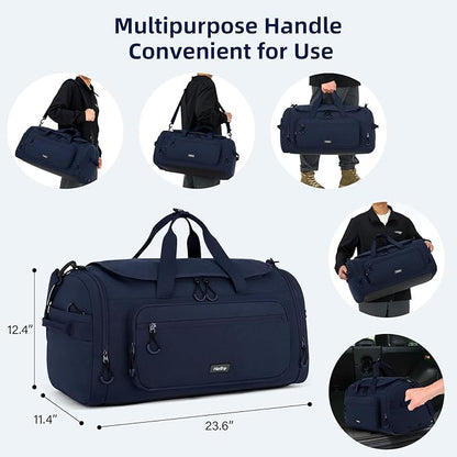Large Travel Duffle Gym Bag with Shoe Compartment, Underseat Carry On Luggage Overnight Weekender Personal Item Workout Bags for Women Men (Navy Blue)