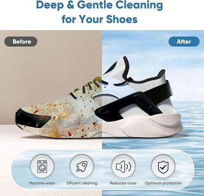 Shoe Washer Machine Bag 2Pack - Reusable Shoe Laundry Bag with Mesh Socks Washing Bag - 360°Deep Protective Cleaning Bags for Sneakers Delicate Footwear - Home Dorm Travel Essentials, Grey