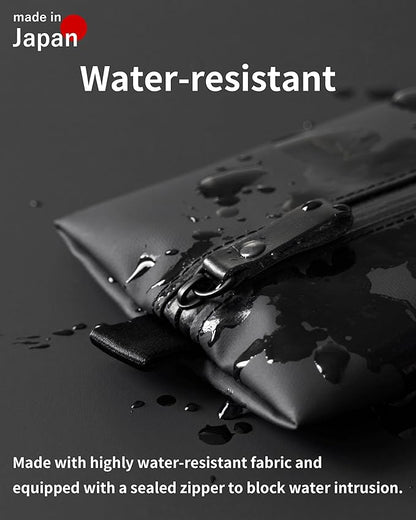 Water-Resistant Zipper Pouch, Made in Japan, Multipurpose Organizer with Pockets for Cords, Essentials, Toiletries, Cosmetics, and Travel Accessories, Eco & Durable Materials, TOFTPOUCH, Medium, Black