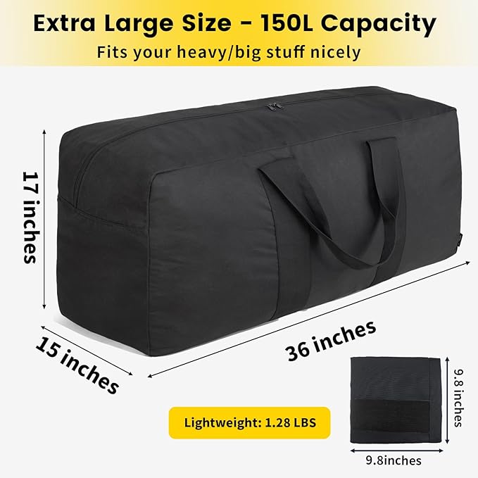 Vorspack Extra Large Duffle Bag for Travel - 150L Duffel Bag for Men Gear Bag for Storage Foldable Weekender Bag for Overnight Camping - Black