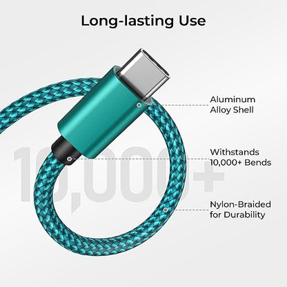 Basesailor USB Type C Charger Cable 10FT 2Pack,Nylon Charging Cord for iPhone 17 16 Pro Max,Samsung Galaxy Z Fold 5,Note 20,Tab S9 S10 S10E 10E FE S25 S24 Plus Ultra,A55 A54,Google Pixel 8 7 6