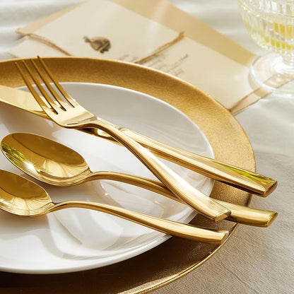 HIKAA Forged Silverware Set Stainless Steel Flatware Set,Service for 8,Matte Satin Polished Cutlery Set,Dishwasher Safe (Gold, 40PCS)