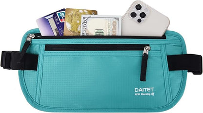 RFID Blocking Money Belt for Men Women, Slim Fanny Pack for Travel，Running,Conceal Waist Wallet for Passport Holder,Phone,Cash(Mint Green)
