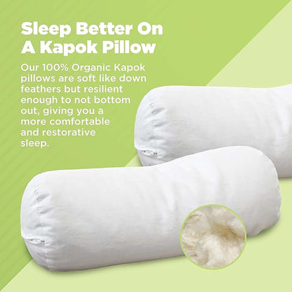 Organic Cotton Neck Roll Pillow with Pillowcase – Organic Kapok Filled Soft Neck Pillow with Hypoallergenic, Breathable Fabric Washable Protector – Supportive for Deep Sleep – Made in USA, 5" x 14"