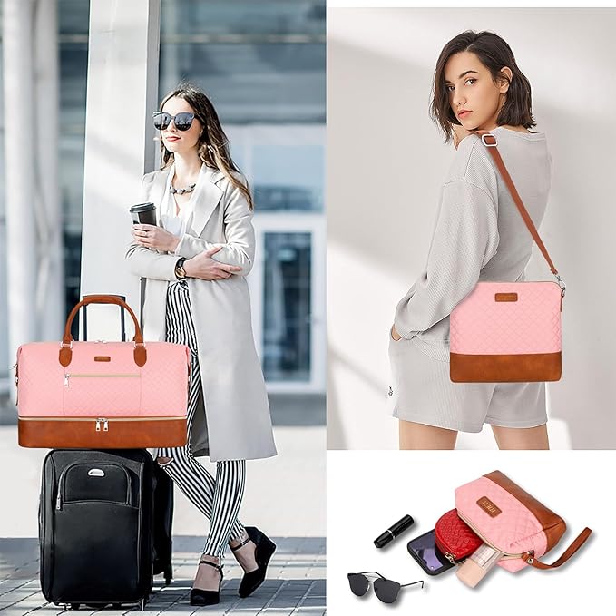 Weekender Bag for Women, Travel Duffel Bag Carry On Overnight Bag with Shoe Compartment Large Nylon Travel Weekend Tote Bag