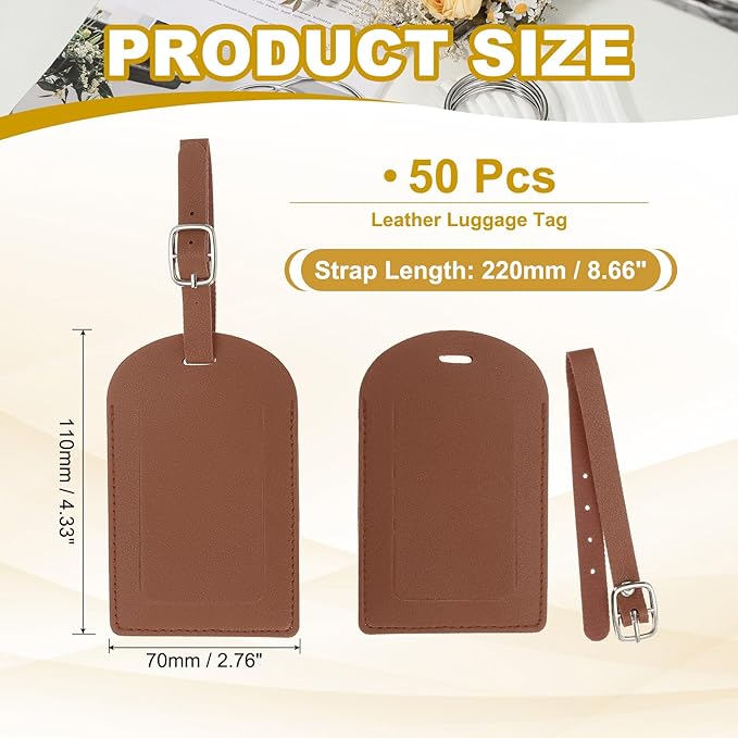 PATIKIL Leather Luggage Tag, 50 Pcs Luggage Tags Pu Bag Tags for Suitcases Airplane Travel Essentials, Brown