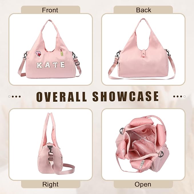 Personalized Duffel Bag Custom Sport Gym Travel Bags Embroidered Name Text Customized Dry Wet Separated Weekend Waterproof Bag for Women Men (C-Pink)