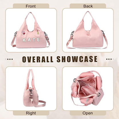 Personalized Duffel Bag Custom Sport Gym Travel Bags Embroidered Name Text Customized Dry Wet Separated Weekend Waterproof Bag for Women Men (C-Pink)