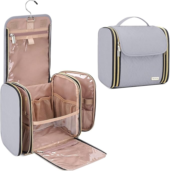 Hanging Toiletry Bag & Makeup Bag for Women with Jewelry Organizer - TSA Approved Large Capacity Travel Cosmetic Organizer, Waterproof Shower Essentials Case with Transparent Pockets
