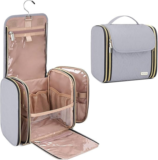 Hanging Toiletry Bag & Makeup Bag for Women with Jewelry Organizer - TSA Approved Large Capacity Travel Cosmetic Organizer, Waterproof Shower Essentials Case with Transparent Pockets