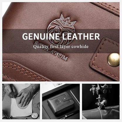 Genuine Leather Zipper Wallet for Men RFID Blocking Large Capacity Vintage Wallet with Coin Pocket ID Window, Coffee