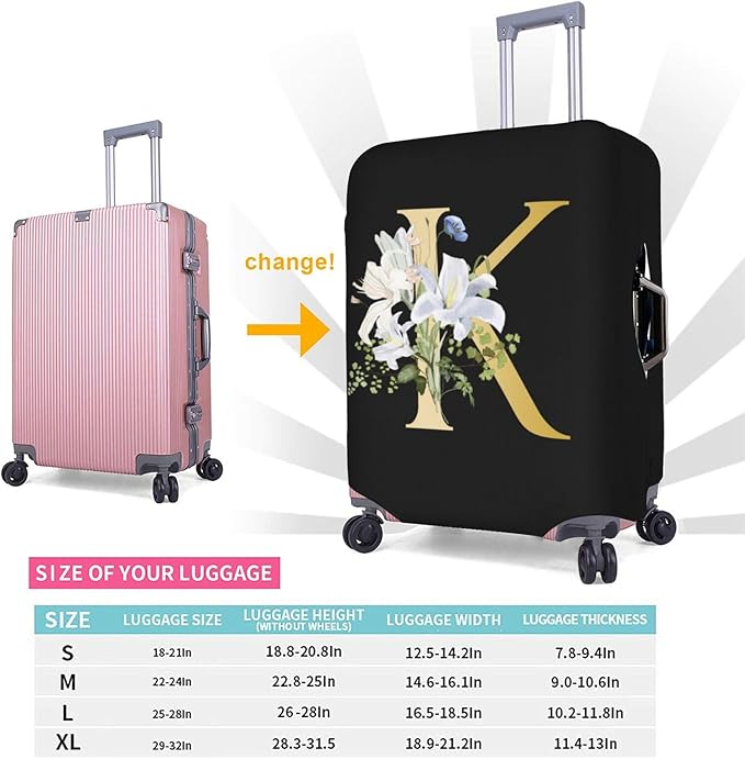 Decorative K Suitcase Protectors Elastic Washable Luggage Covers With Concealed Zippers For 18-32 Inch Luggage (Size M: Fits 22-24 Inch)