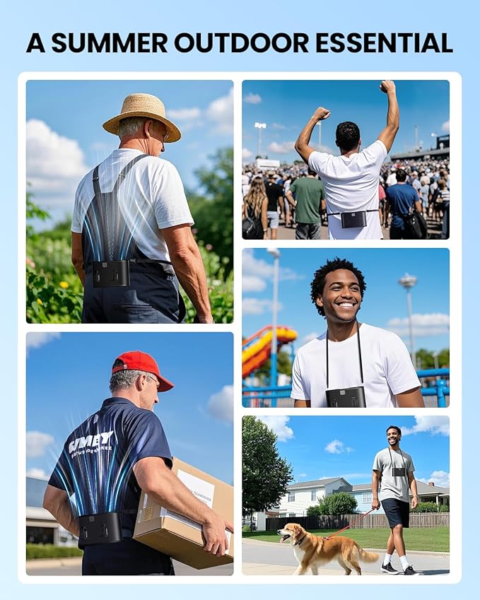 coldSky Portable Waist Fan, Upgraded 10 Speeds Personal Fan Clip On Shirt, 20000mAh Rechargeable Neck Fans With 3 Lights, LED Display, Wearable Fans for Outdoor, Jobsite, Camping, Travel