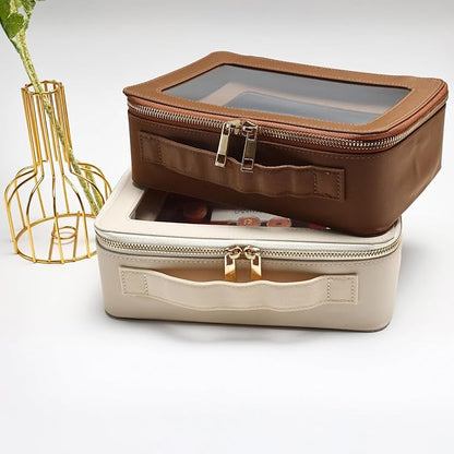 SANHECUN Cosmetic Case with Zipper TSA Approved Storage Box Travel Organizer Pouch Toiletry Portable Makeup Bag Cosmetic Set (2, White)