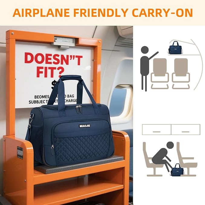 Travel Duffle Bag for Women, Underseat Carry On luggage Bag Foldable Overnight Weekender Hospital Bag Lightweight Airplanes Personal Item Travel Tote Bag for Women Birthday Gifts, 16IN Navy Blue