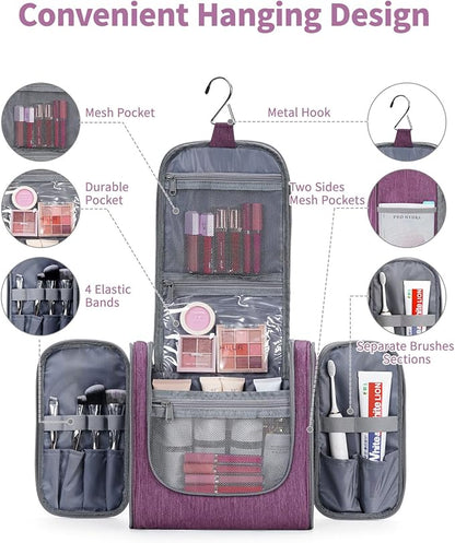 Hanging Toiletry Bag for Women Travel Makeup Bag Organizer Toiletries Bag for Cosmetics Essentials Accessories (Large, Dark Purple)