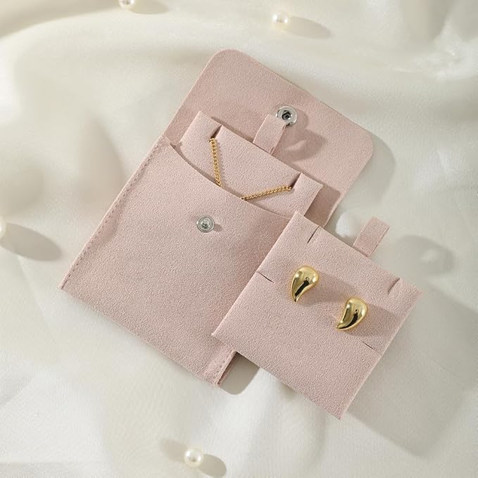 10pc Mini Jewelry Pouch For Necklace Stud Earring，Travel Jewlery Box Case Storage, Small Ring Boxes Pouches Bags Organizer For Women (Pink)